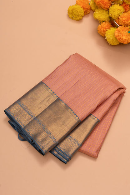 Kanchipuram Silk Checks And Butta Pastel Orange Saree
