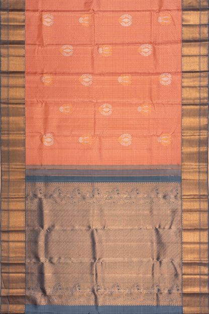 Kanchipuram Silk Checks And Butta Pastel Orange Saree