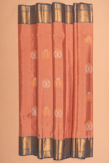 Kanchipuram Silk Checks And Butta Pastel Orange Saree