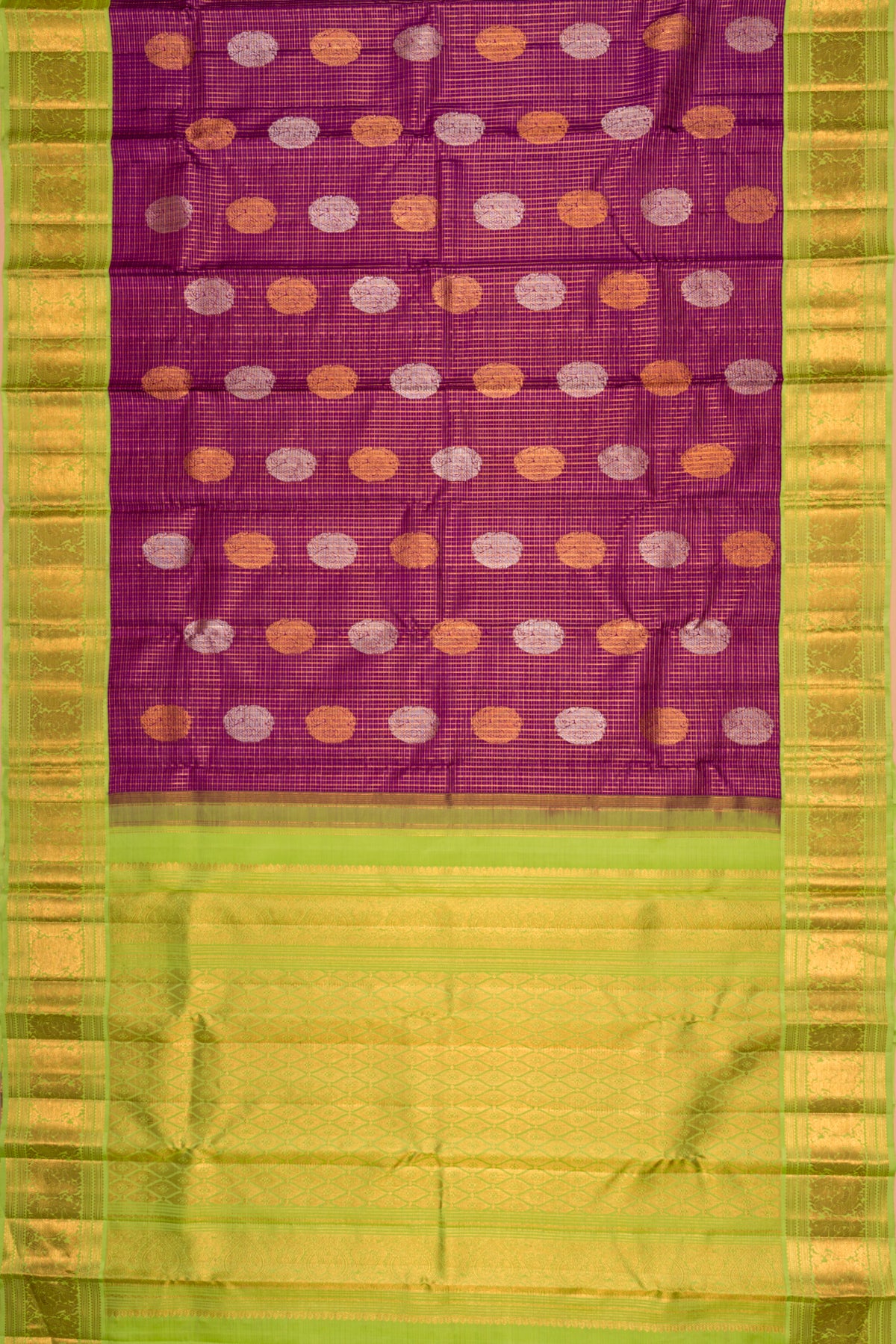 Kanchipuram Silk Checks And Butta Purple Saree