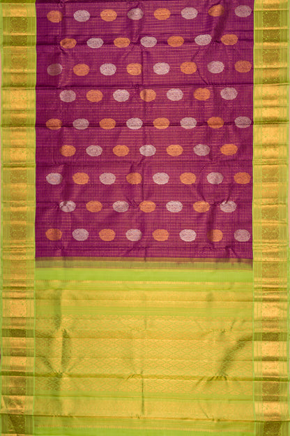 Kanchipuram Silk Checks And Butta Purple Saree