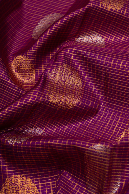 Kanchipuram Silk Checks And Butta Purple Saree