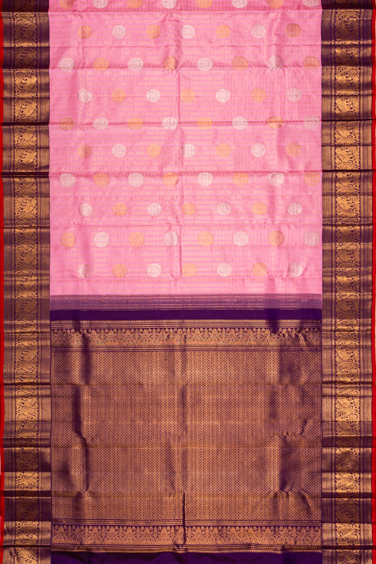 Kanchipuram Silk Checks And Butta Pink Saree