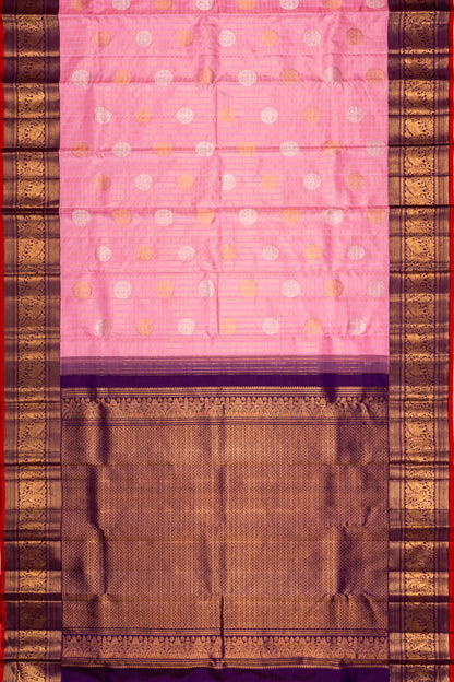 Kanchipuram Silk Checks And Butta Pink Saree