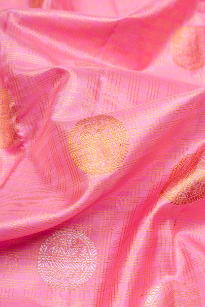 Kanchipuram Silk Checks And Butta Pink Saree