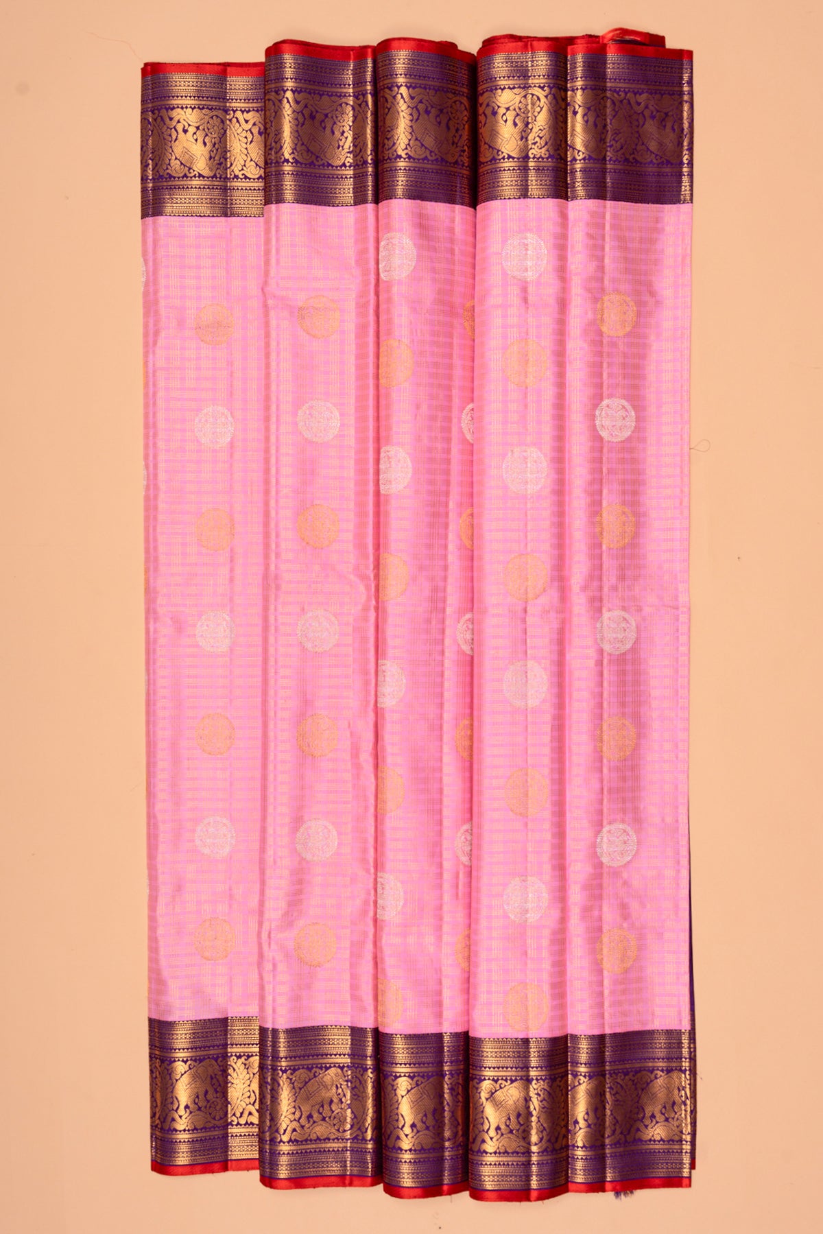 Kanchipuram Silk Checks And Butta Pink Saree