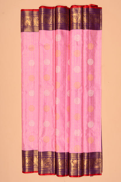 Kanchipuram Silk Checks And Butta Pink Saree
