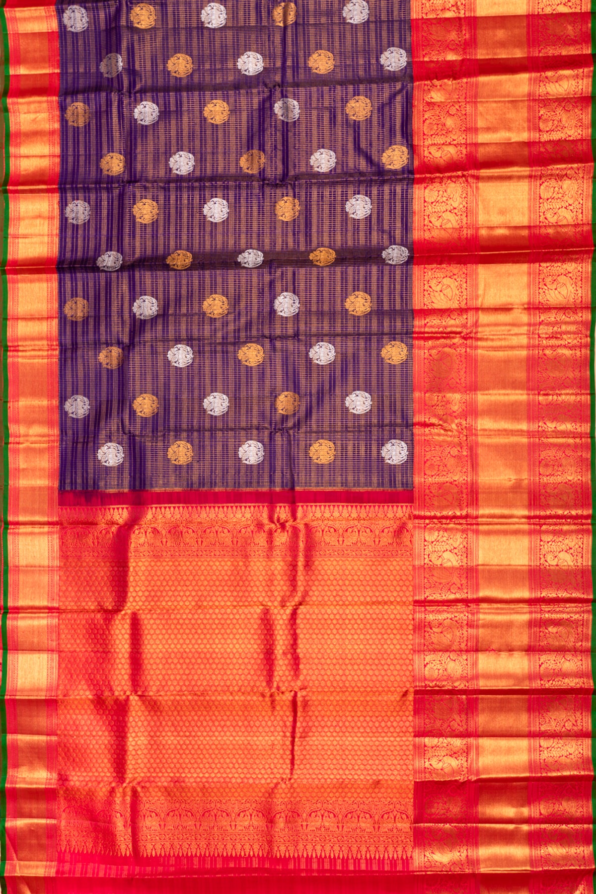 Kanchipuram Silk Checks And Butta Purple Saree