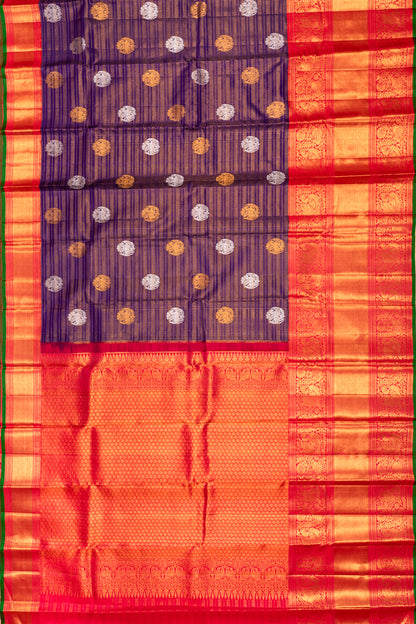 Kanchipuram Silk Checks And Butta Purple Saree