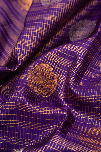 Kanchipuram Silk Checks And Butta Purple Saree
