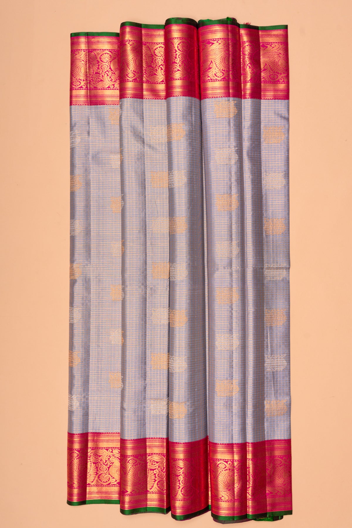 Kanchipuram Silk Checks And Butta Grey Saree