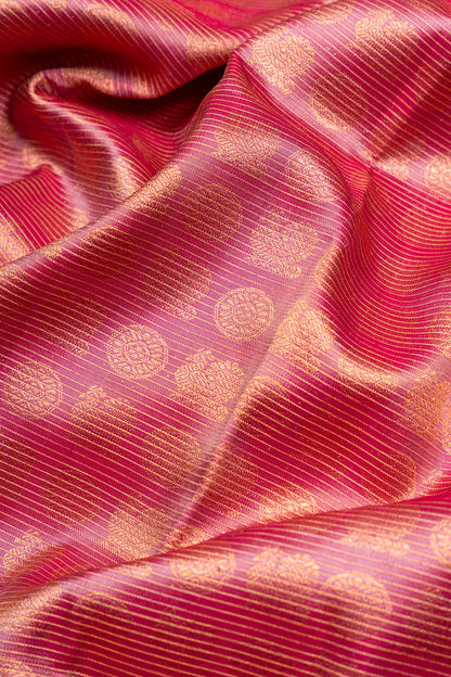 Kanchipuram Silk Oosi Lines And Butta Pink Saree