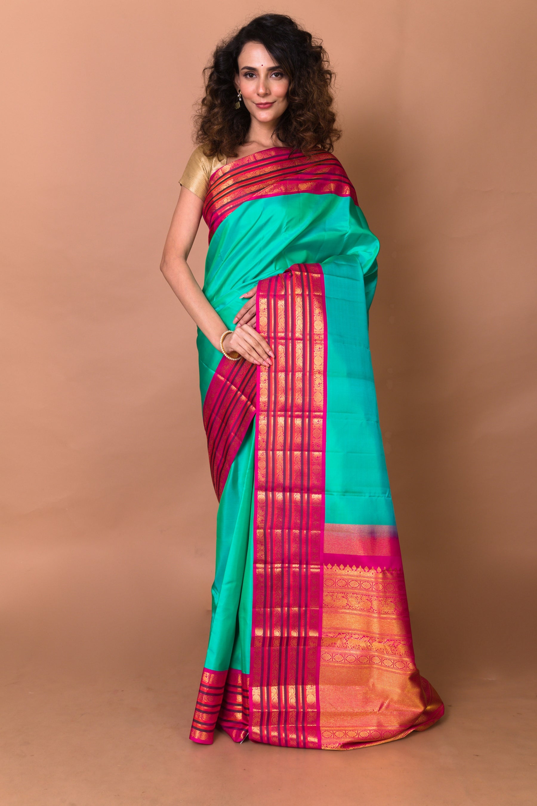 Kanchipuram Silk Plain Green Saree
