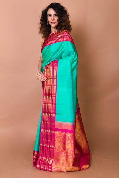 Kanchipuram Silk Plain Green Saree