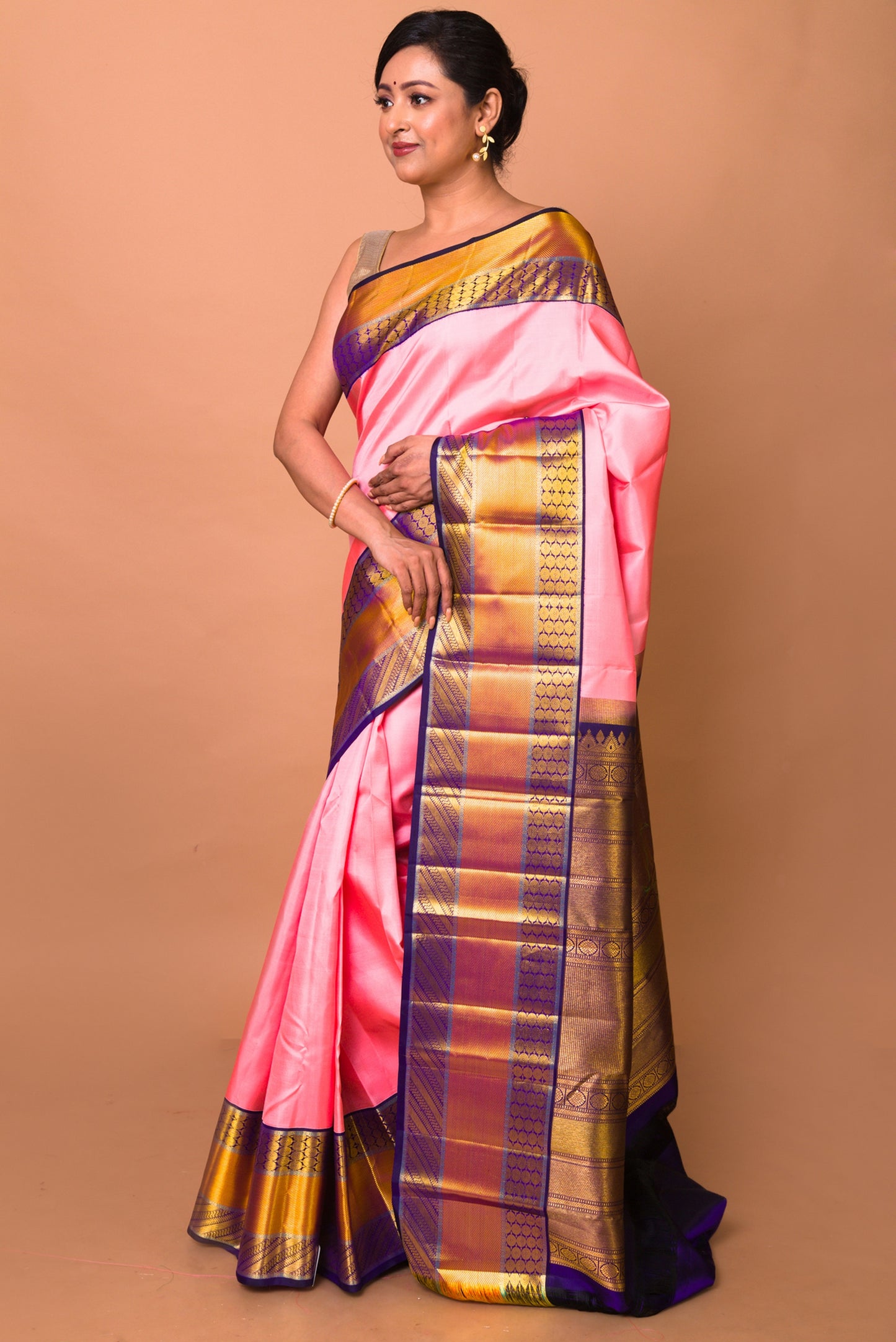 Kanchipuram Silk Plain Baby Pink Saree