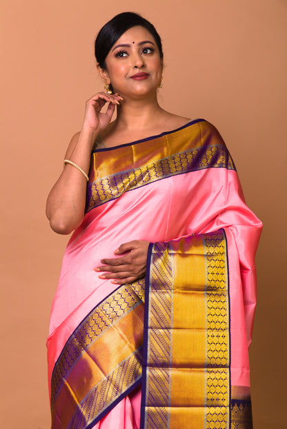 Kanchipuram Silk Plain Baby Pink Saree