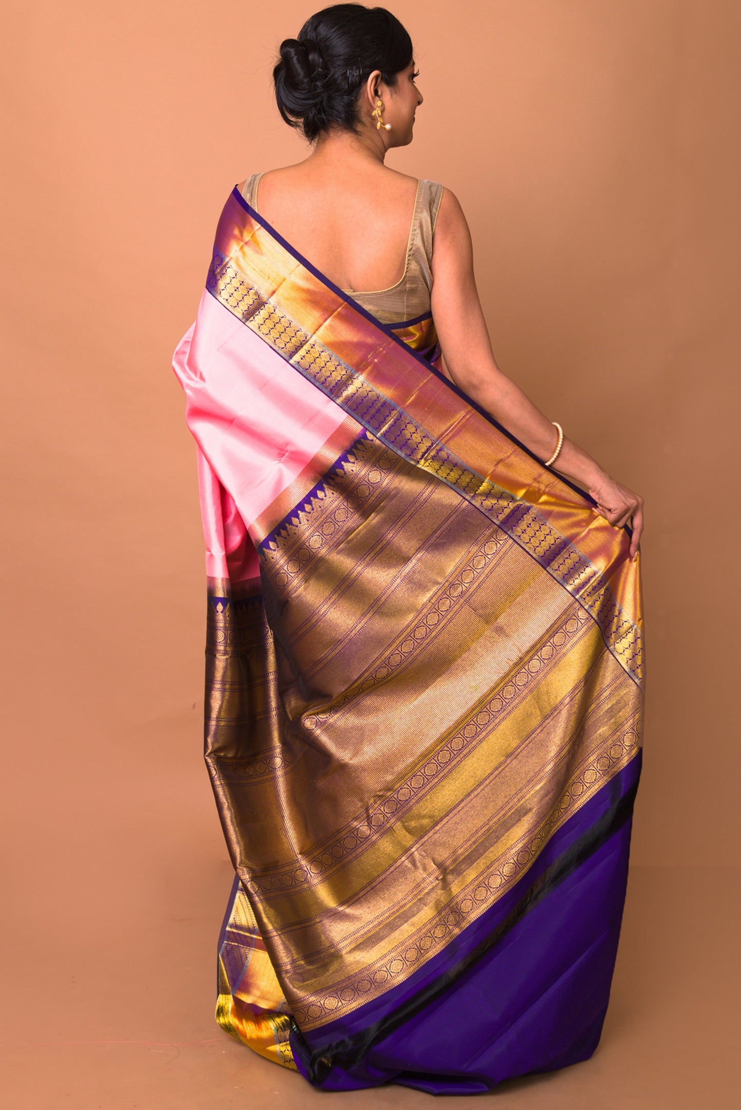 Kanchipuram Silk Plain Baby Pink Saree