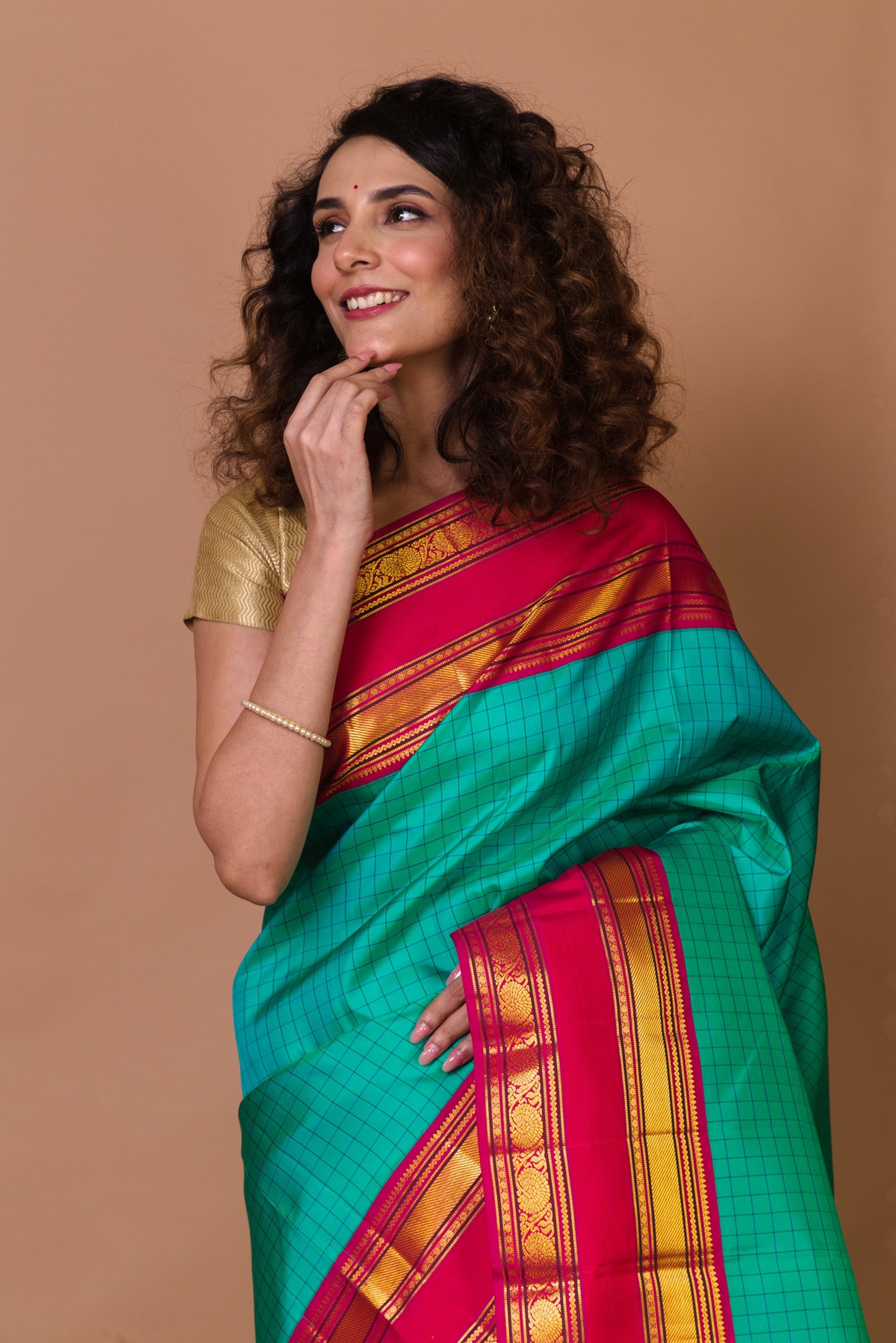 Kanchipuram Silk Checks Green Saree