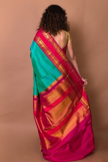 Kanchipuram Silk Checks Green Saree