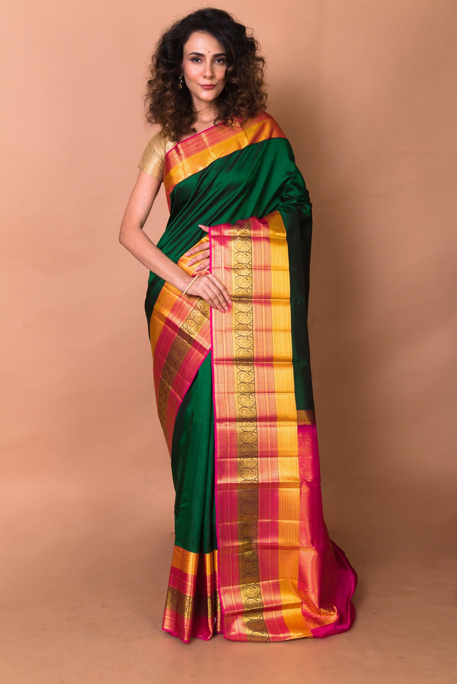 Kanchipuram Silk Butta Dark Green Saree
