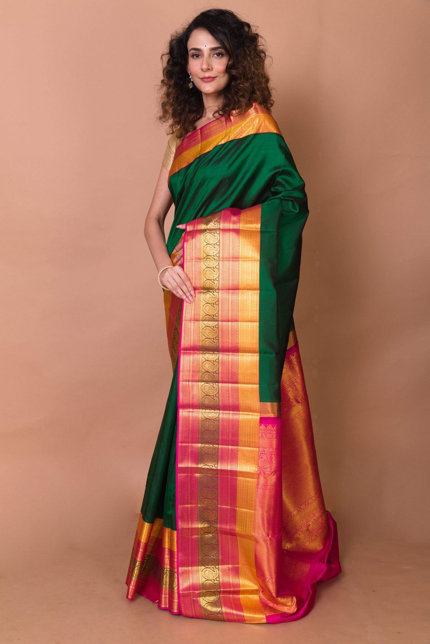 Kanchipuram Silk Butta Dark Green Saree