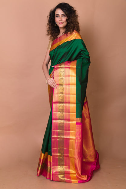 Kanchipuram Silk Butta Dark Green Saree
