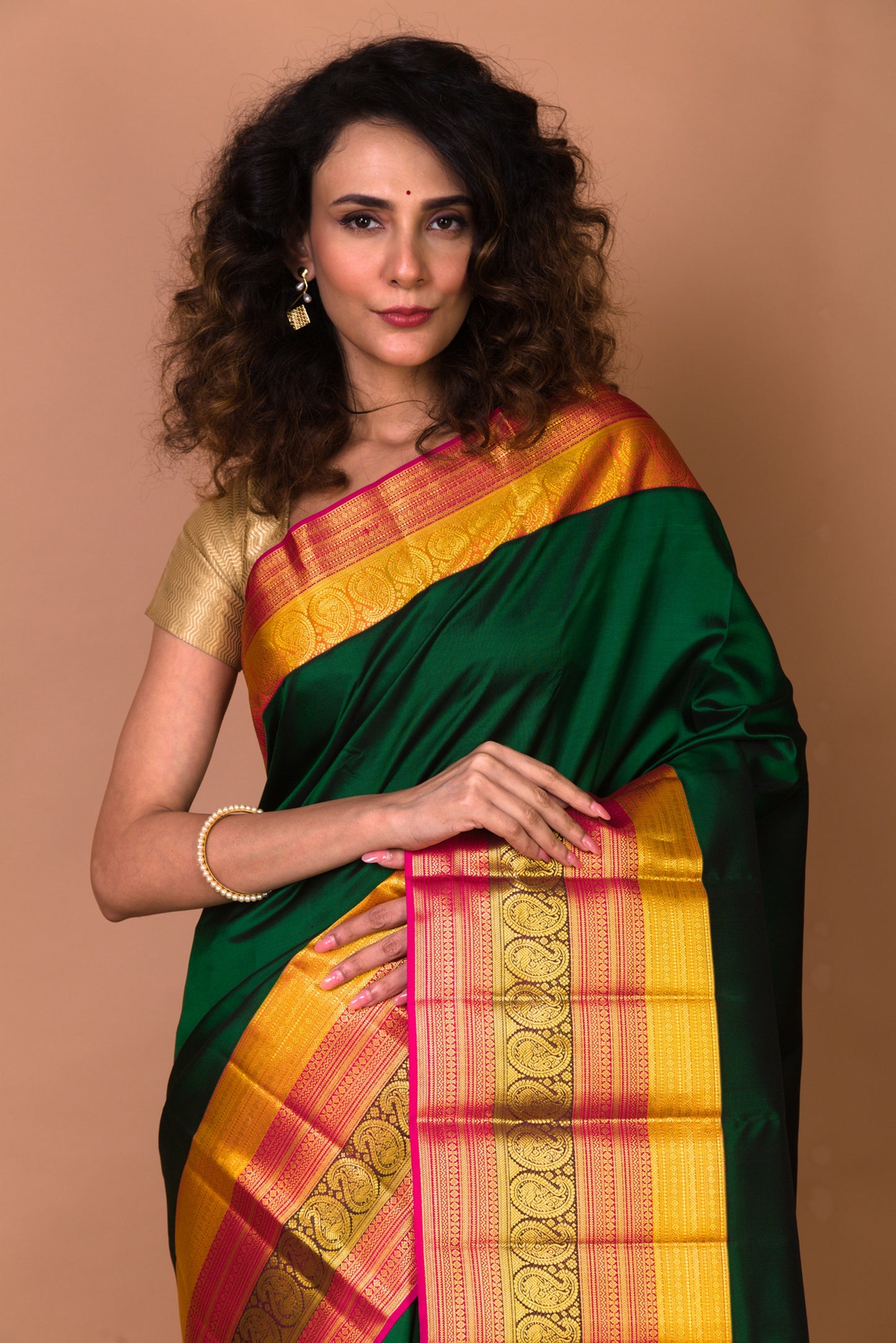 Kanchipuram Silk Butta Dark Green Saree