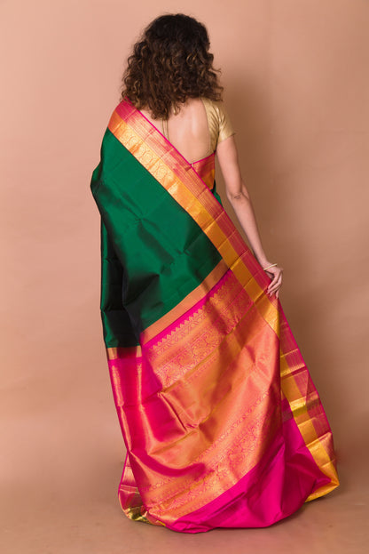Kanchipuram Silk Butta Dark Green Saree