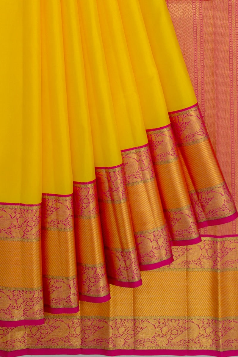 Kanchipuram Silk Plain Lemon Yellow Saree