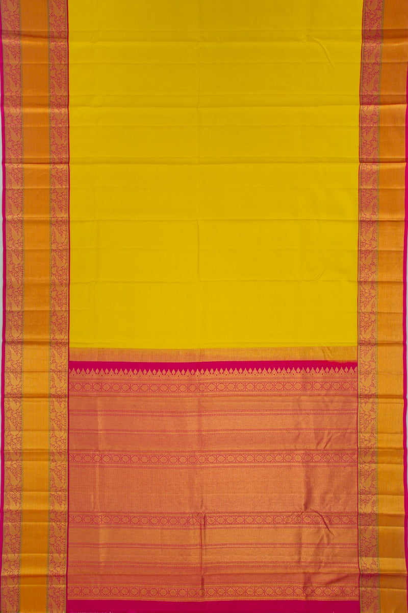 Kanchipuram Silk Plain Lemon Yellow Saree