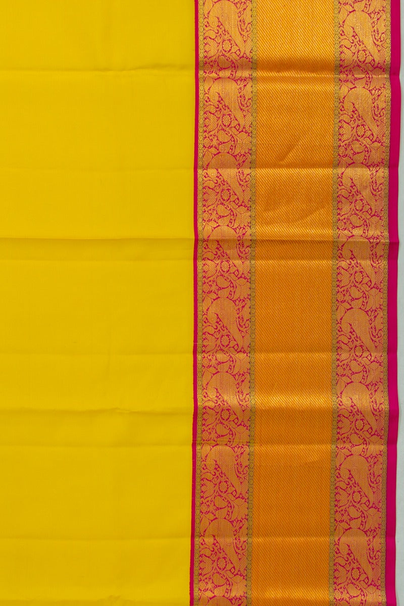 Kanchipuram Silk Plain Lemon Yellow Saree
