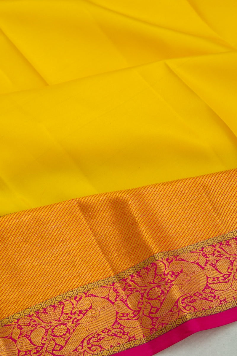Kanchipuram Silk Plain Lemon Yellow Saree