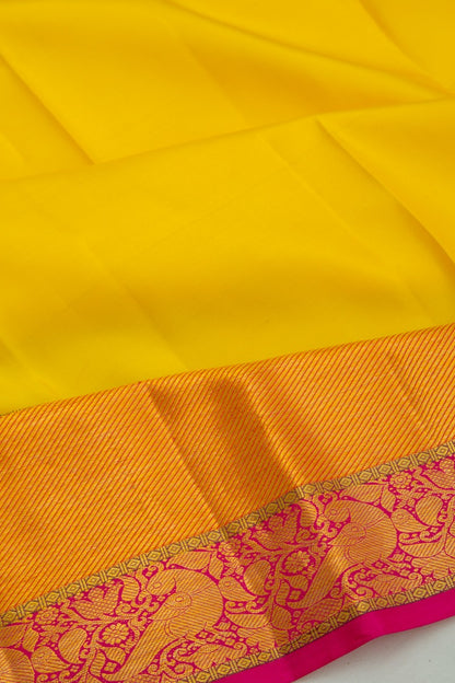 Kanchipuram Silk Plain Lemon Yellow Saree