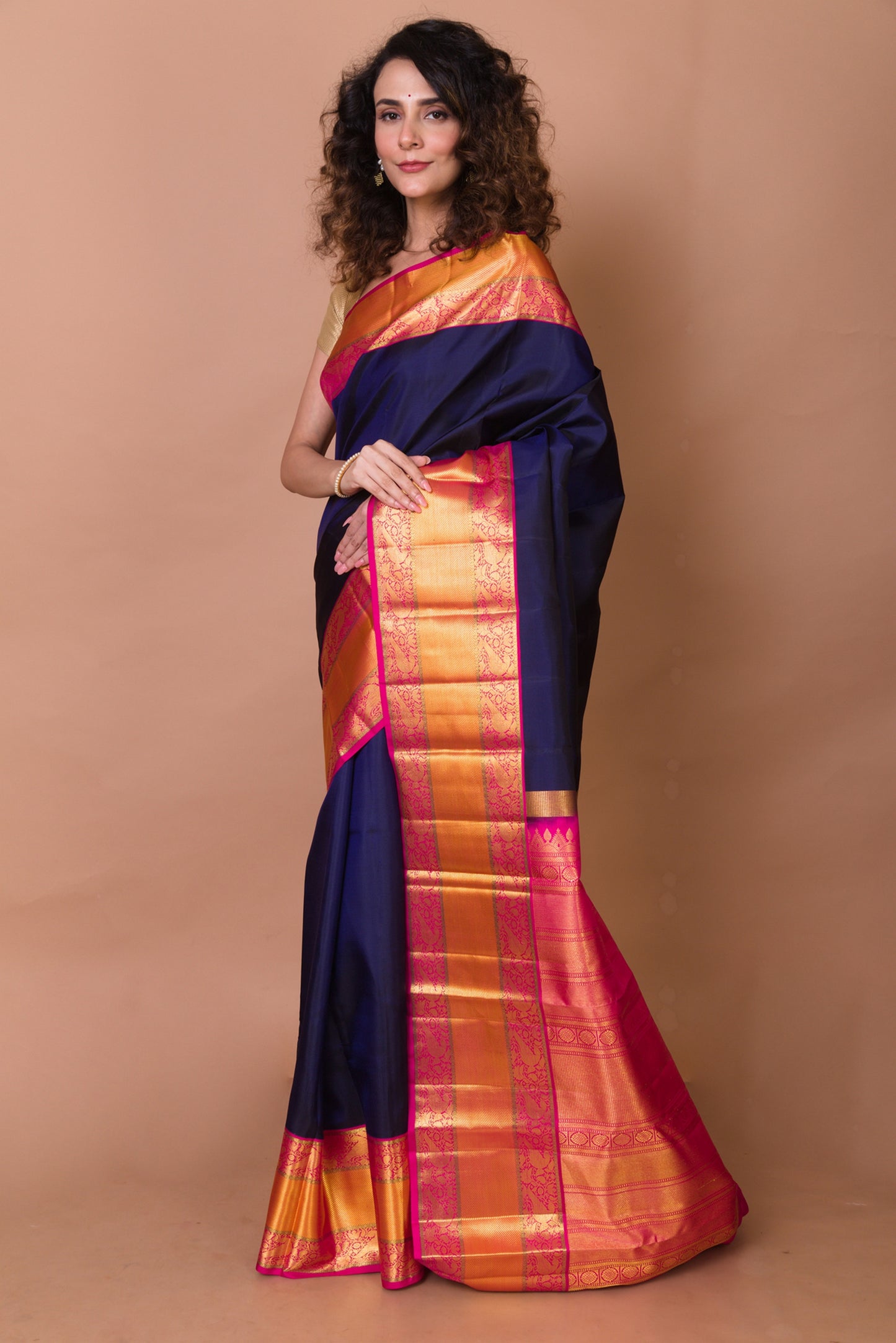 Kanchipuram Silk Plain Dark Blue Saree