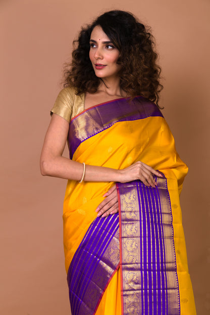 Kanchipuram Silk Butta Yellow Saree