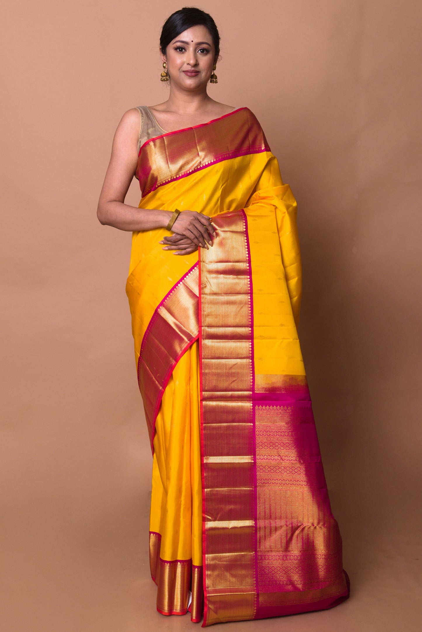 Kanchipuram Silk Butta Yellow Saree