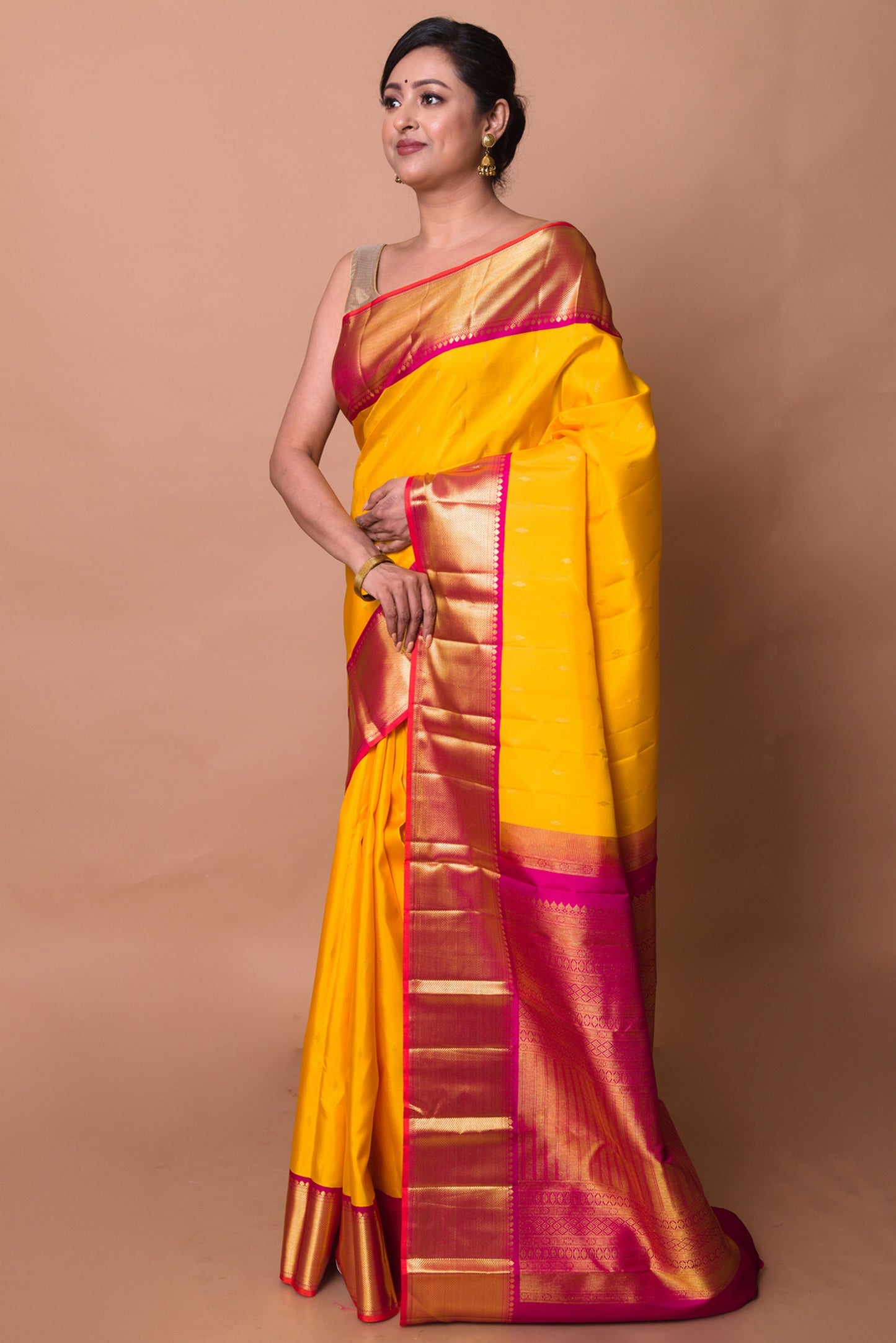 Kanchipuram Silk Butta Yellow Saree