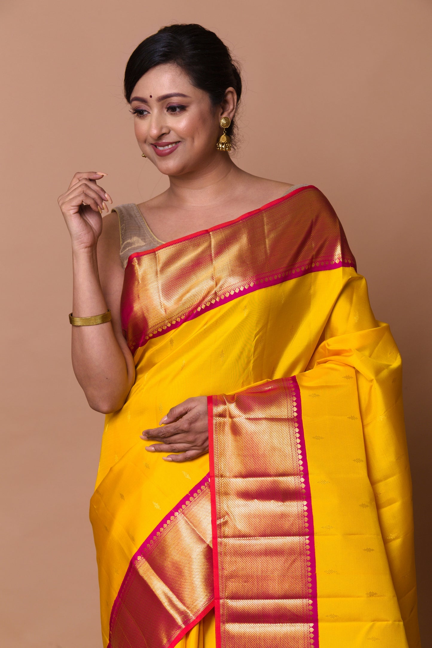 Kanchipuram Silk Butta Yellow Saree