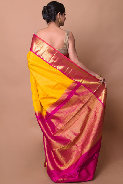 Kanchipuram Silk Butta Yellow Saree
