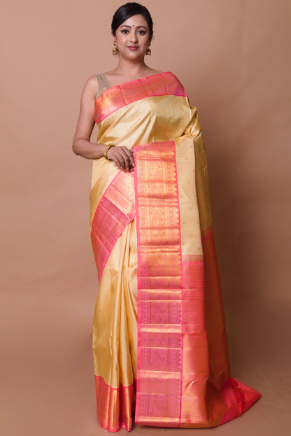 Kanchipuram Silk Butta Cream Saree