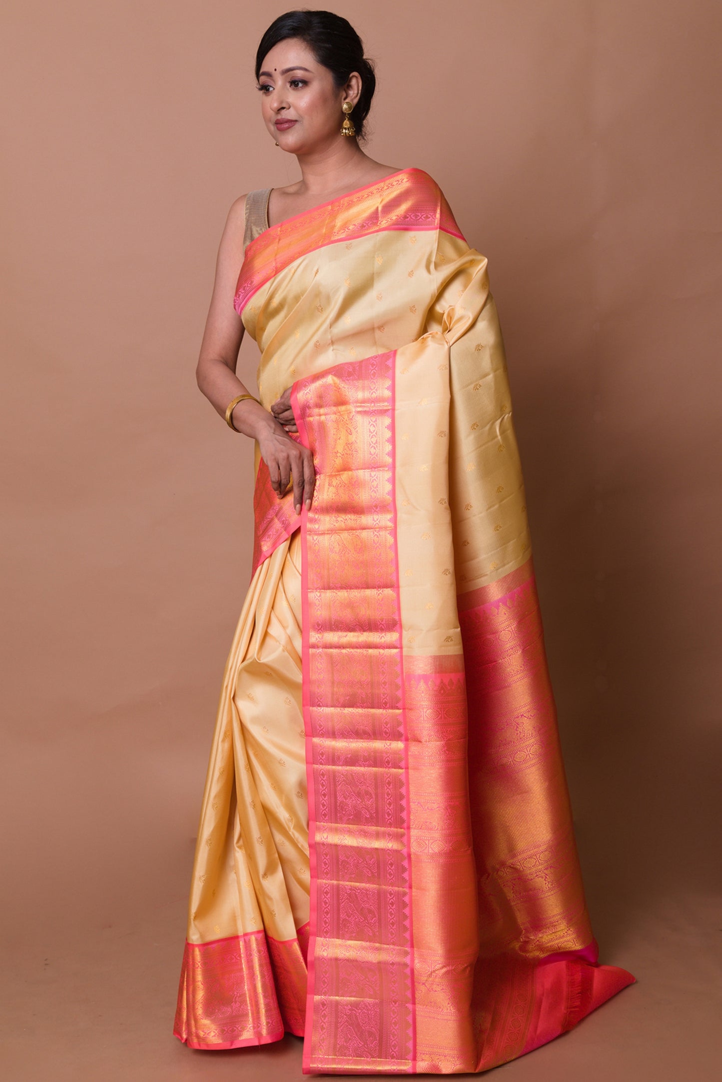 Kanchipuram Silk Butta Cream Saree