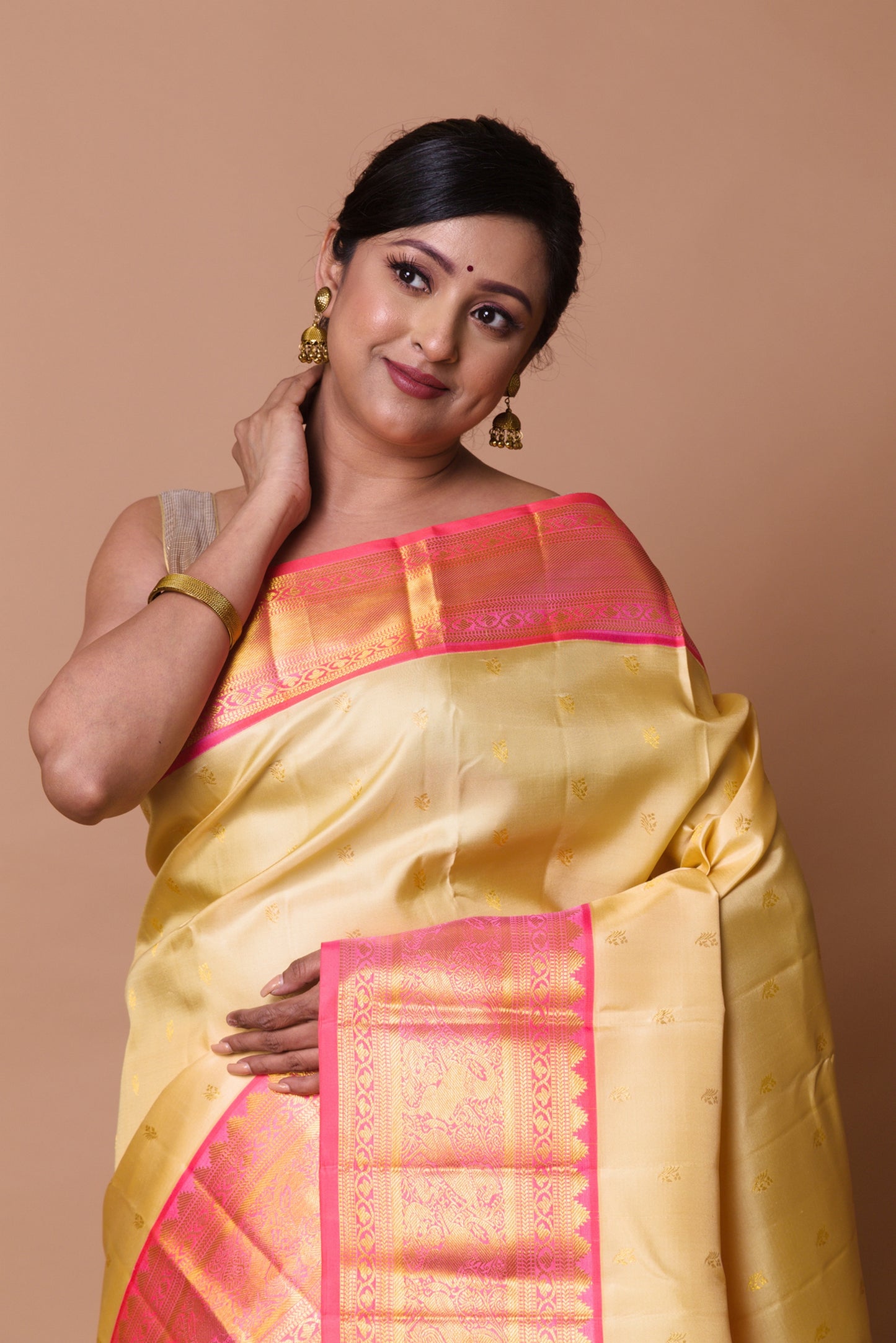 Kanchipuram Silk Butta Cream Saree