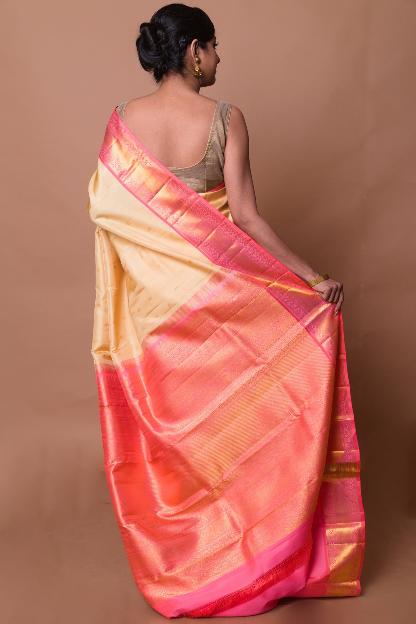 Kanchipuram Silk Butta Cream Saree
