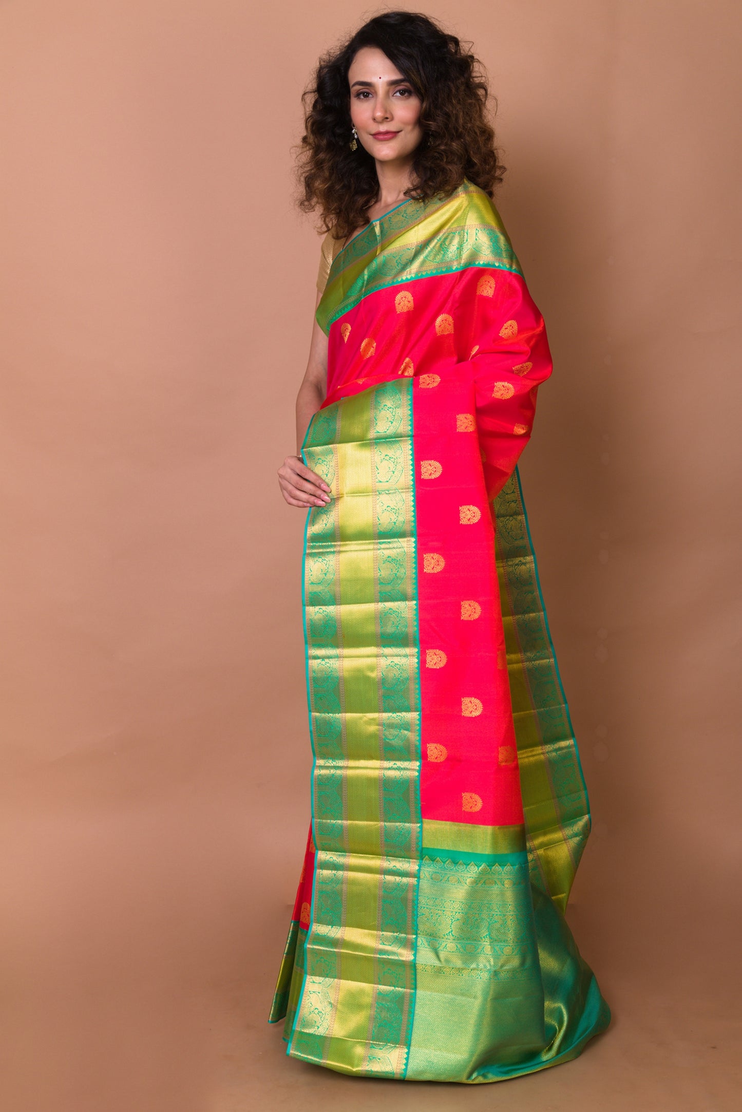 Kanchipuram Silk Butta Orange Saree