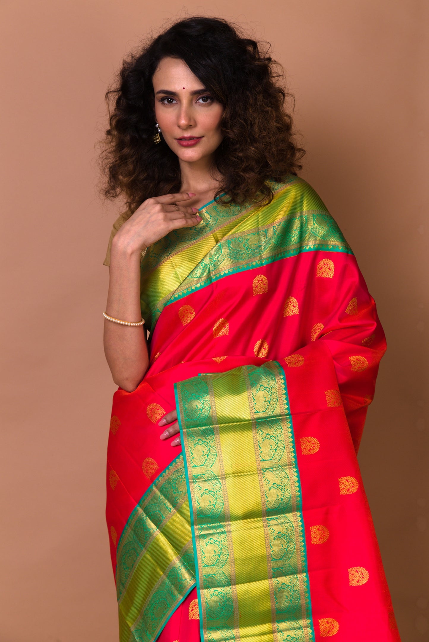 Kanchipuram Silk Butta Orange Saree