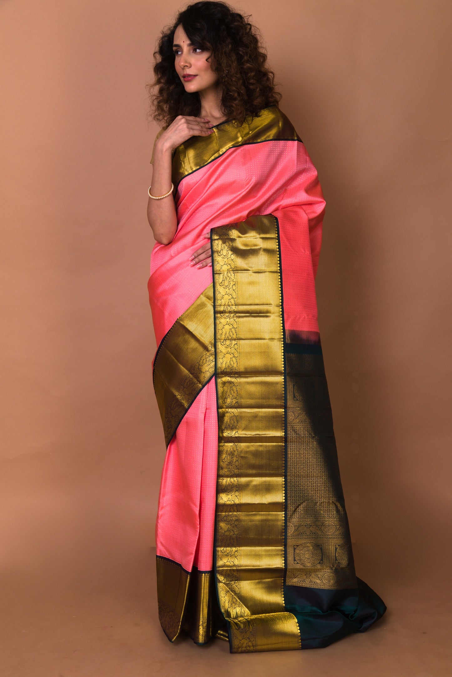 Kanchipuram Silk Checks Pink Saree