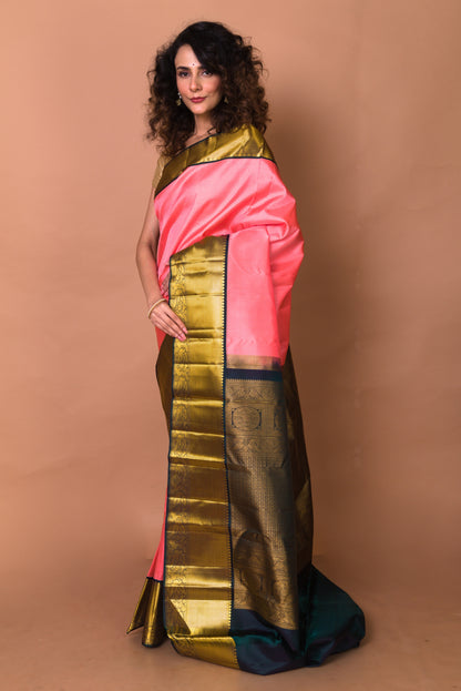 Kanchipuram Silk Checks Pink Saree