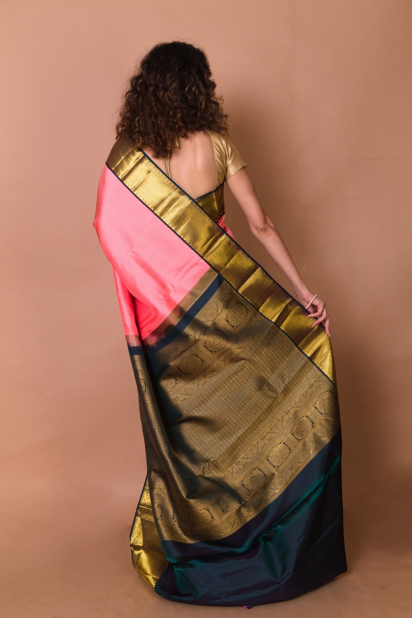 Kanchipuram Silk Checks Pink Saree