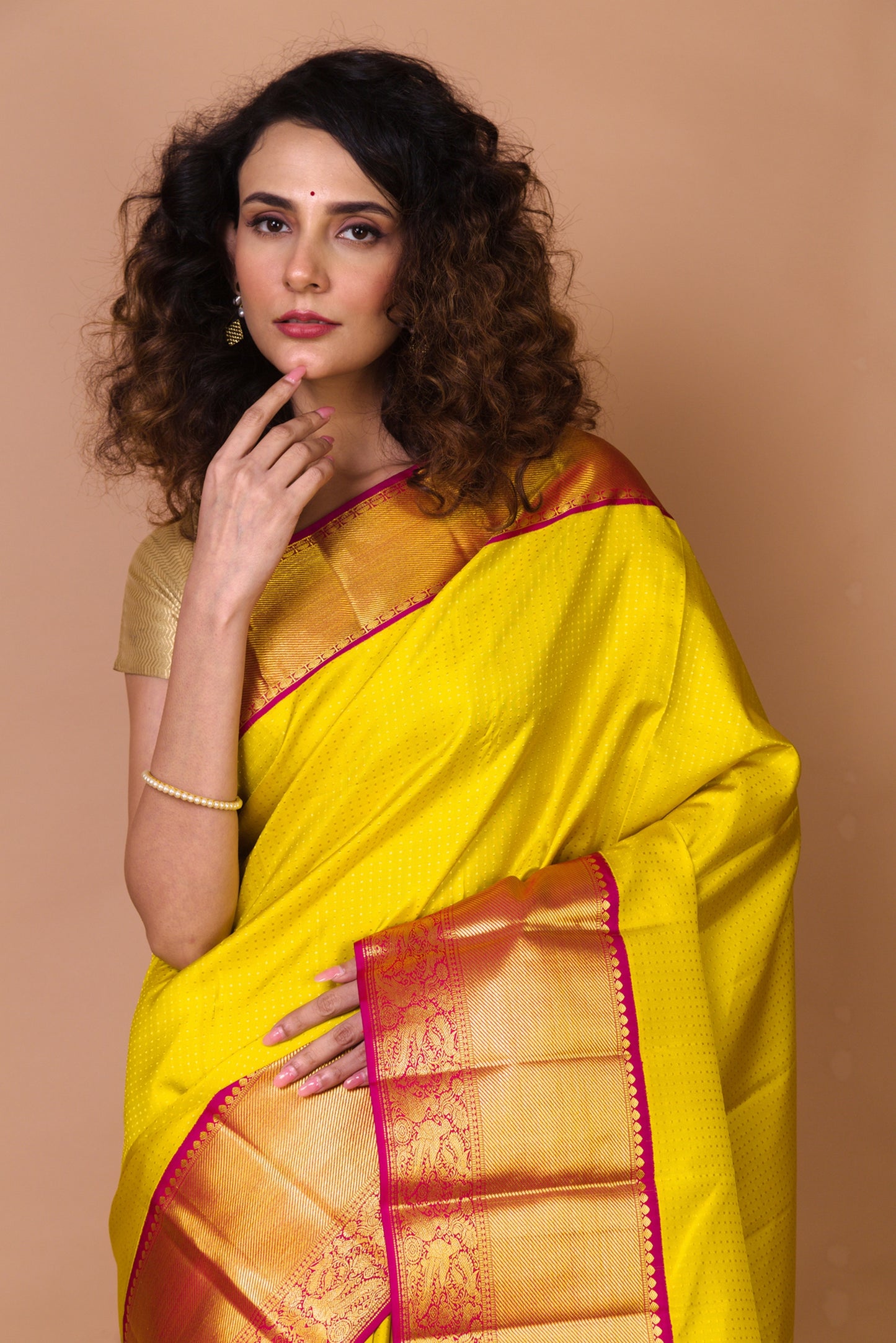 Kanchipuram Silk Brocade Lemon Yellow Saree