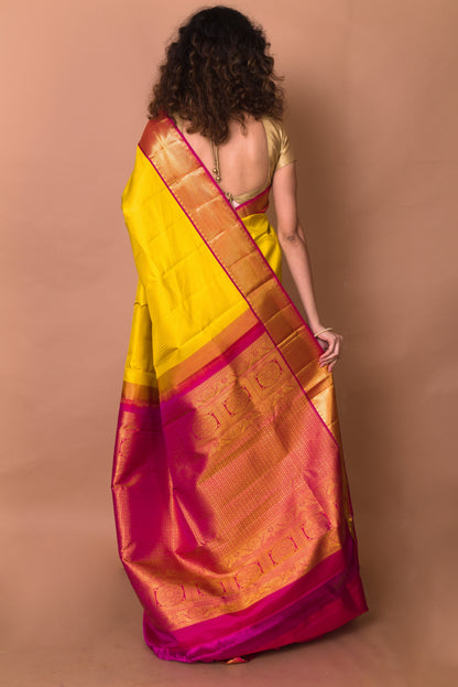 Kanchipuram Silk Brocade Lemon Yellow Saree